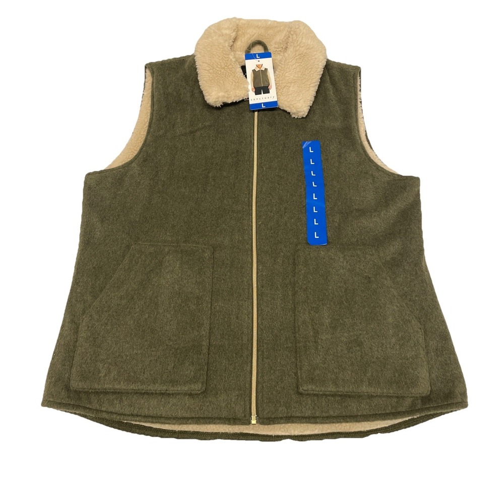 Sanctuary Women's Mixed Media Vest, Green (Olive), Size: Large